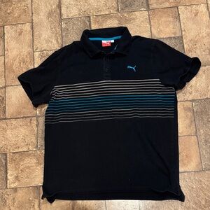 Puma Men's Polo Shirt in Black with Blue Stripes